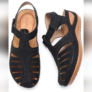 Lostis Women's Closed Toe Black Platform Sandals Size 9 US, 40 EU